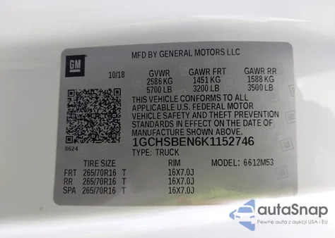 2019 Chevrolet Colorado Wt from USA, damaged, VIN 1GCHSBEN6K1152746